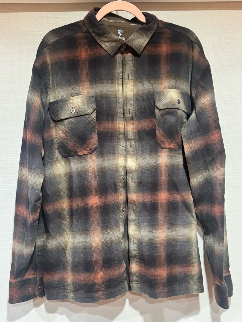 Kuhl Men's Plaid Button-Down Shirt in Black, Rust, and Cream